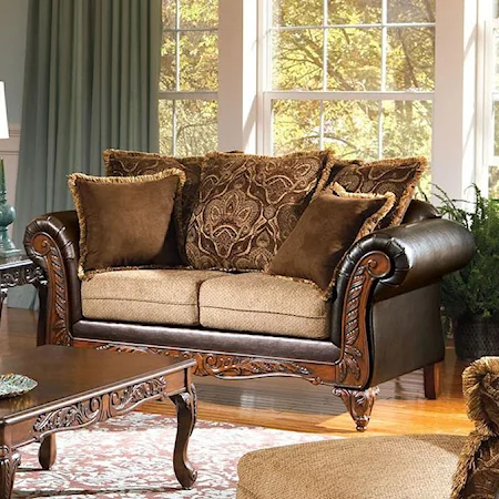 Traditional Exposed Wood Loveseat